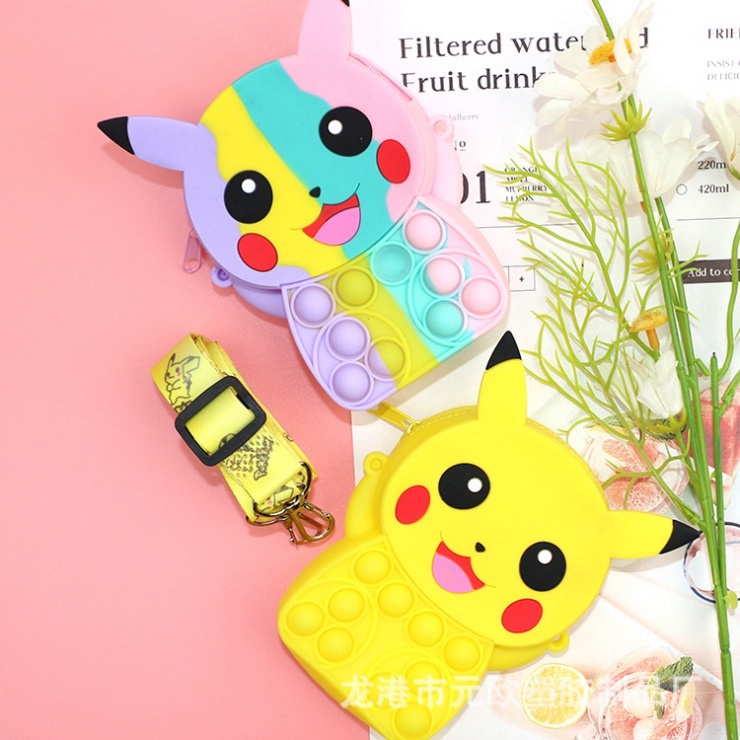 Túi đeo chéo cho bé trai gái, túi popit silicon cute hình thú trẻ em Pikachu