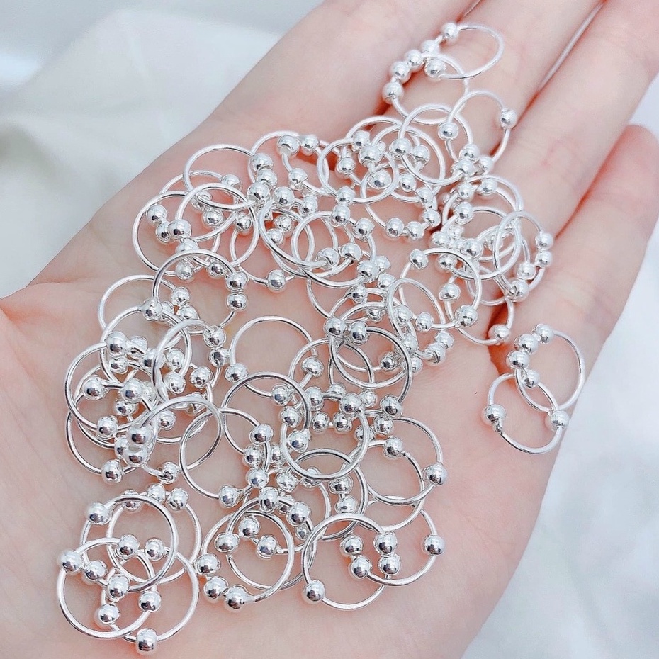 Khuyên tai bạc khuyên tròn trơn mix ba bi bạc ta Van jewelry