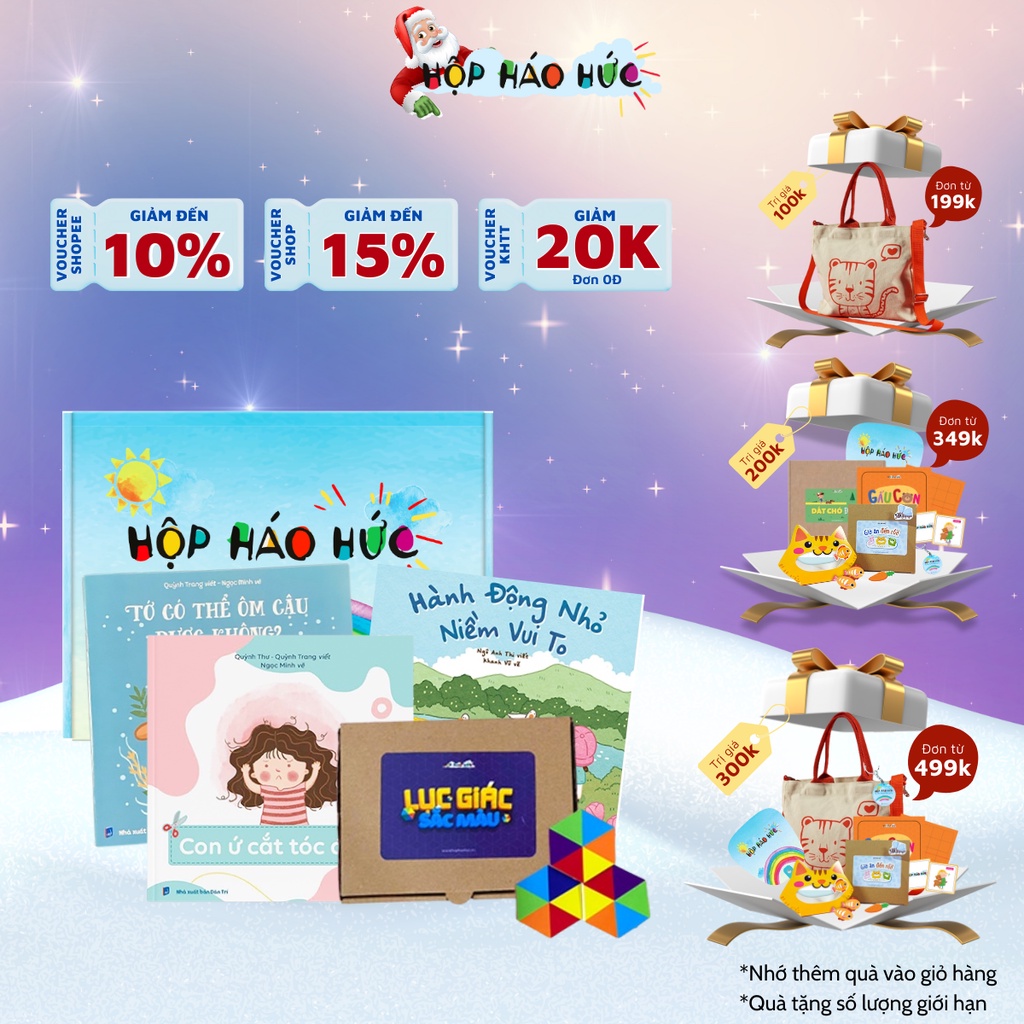 Hộp Háo Hức BẠN NHỎ ẤM ÁP cho bé 3-6 tuổi Gồm Đồ Chơi Thông Minh Lục Giác Sắc Màu và Combo 3 Sách Thiếu Nhi