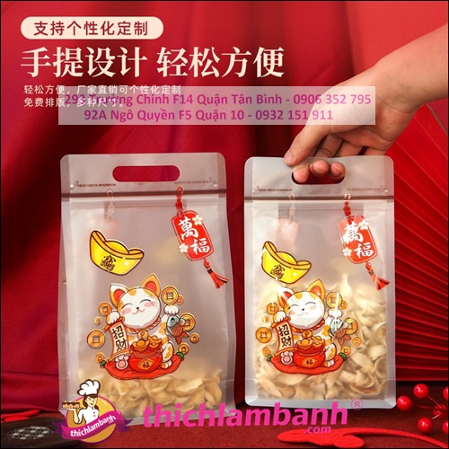 Túi Zip Dọc Mẫu Mèo Thần Tài Nhỏ 10 túi