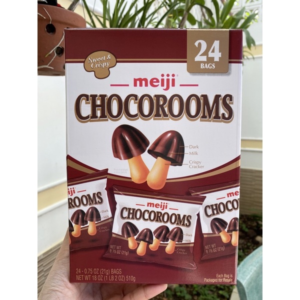 [Hàng Mỹ] Bánh nấm Socola Sữa Meiji Chocorooms - Hộp 24 gói