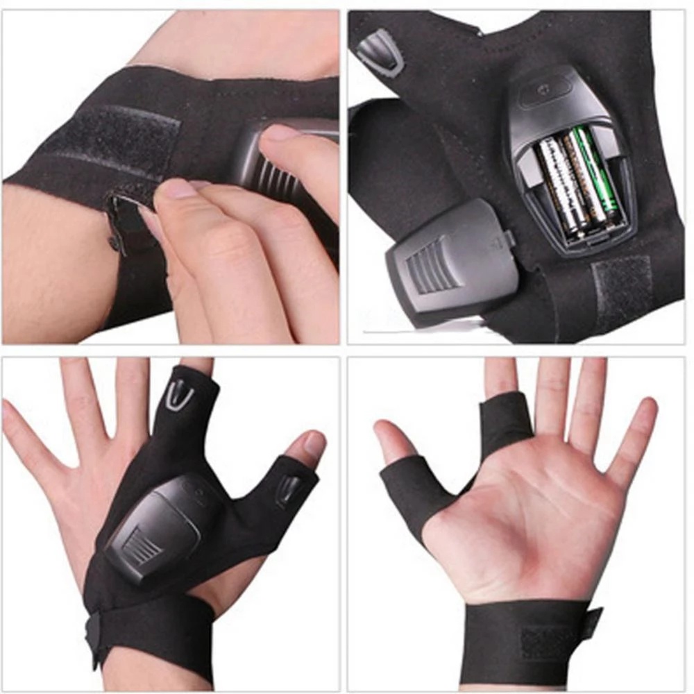 Găng Tay Không Ngón Có Đèn Pin LED Tiện Dụng