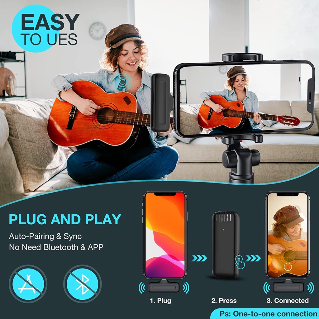 Mic thu âm không dây Micro không dây với hộp sạc mini mic livestream  2.4GHz micro không dây cài áo micro thu âm