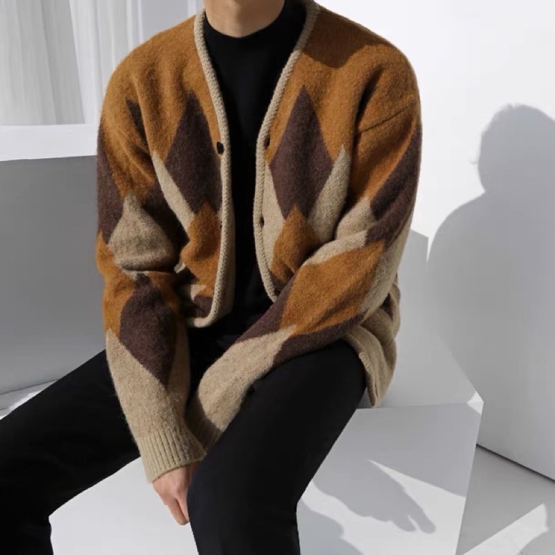Áo khoác cardigan len dệt kim hoạt tiết phong cách Hàn quốc dành cho nam cá tính