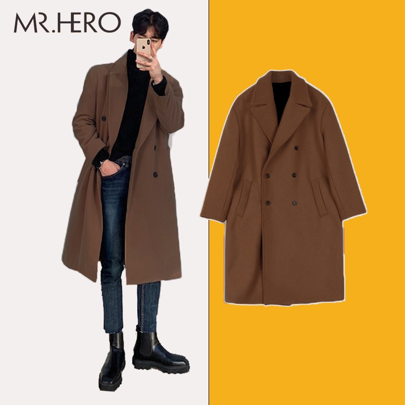 Áo khoác dạ dáng dài form rộng AKD10 M.RO màu nâu đen cho mùa đông