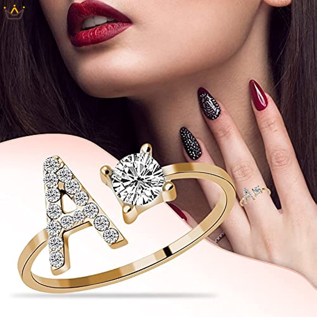 Nhẫn Hở Khắc 26 Chữ Cái Đính Đá Thời Trang Cho Nữ