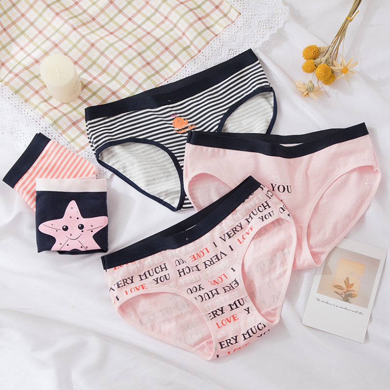 Quần Lót Cotton Lưng Vừa In Họa Tiết Hoạt Hình Dễ Thương Thời Trang Cho Nữ 368