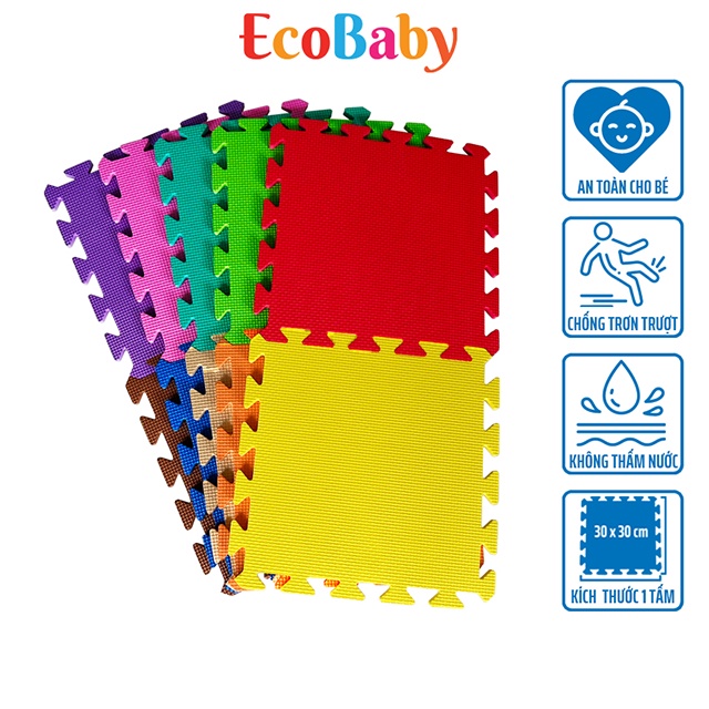 Bộ 10 Tấm Thảm Xốp ECOBABY Chống Va Đập Cho Bé, Màu Đơn, Kích Thước 1 Tấm 30x30cm, Dày 1cm, Đạt Tiêu Chuẩn Châu Âu Và Mỹ