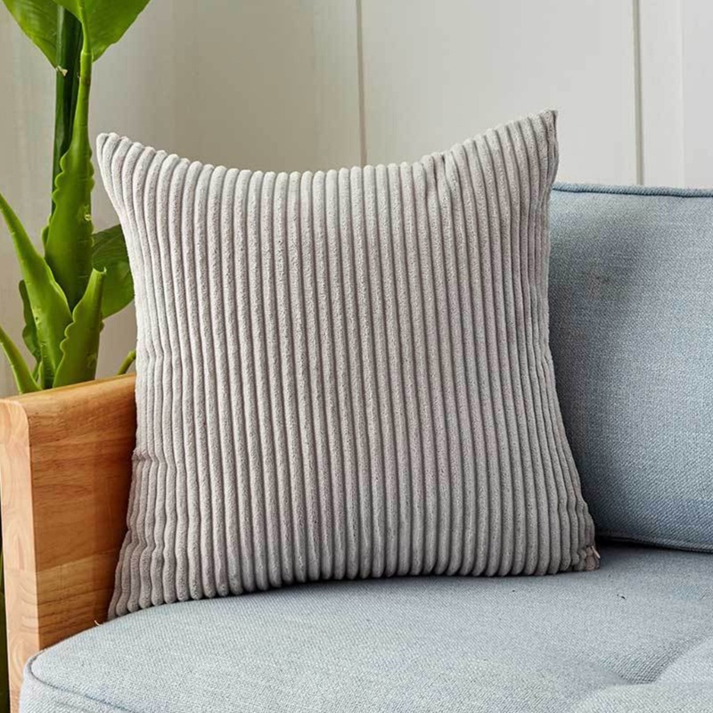 Vỏ Gối Hình Vuông 45x45cm Bằng Nhung Kẻ Trang Trí Nhà Cửa