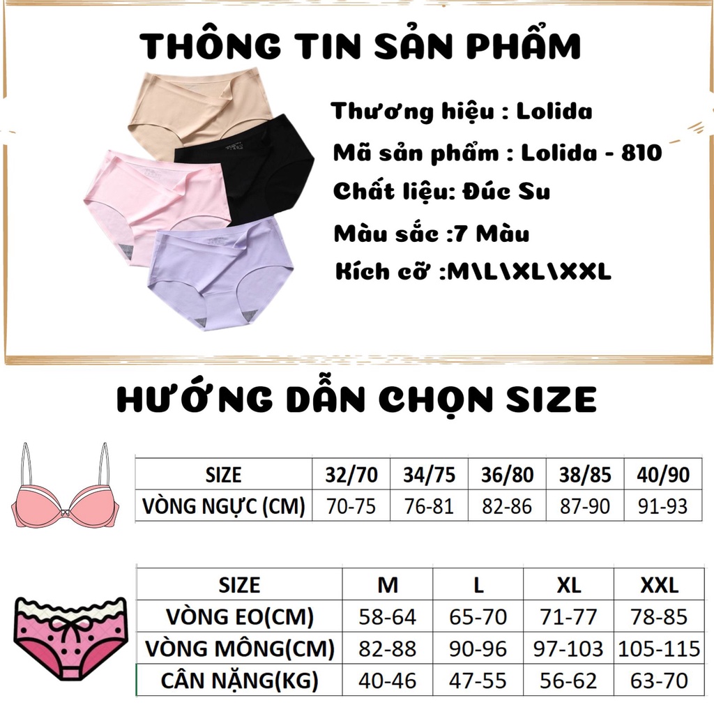 Quần Lót Nữ Lolida Cao Cấp Thiết Kế Đúc Su Không Đường May Mềm Mại Thoáng Mát MÃ 810