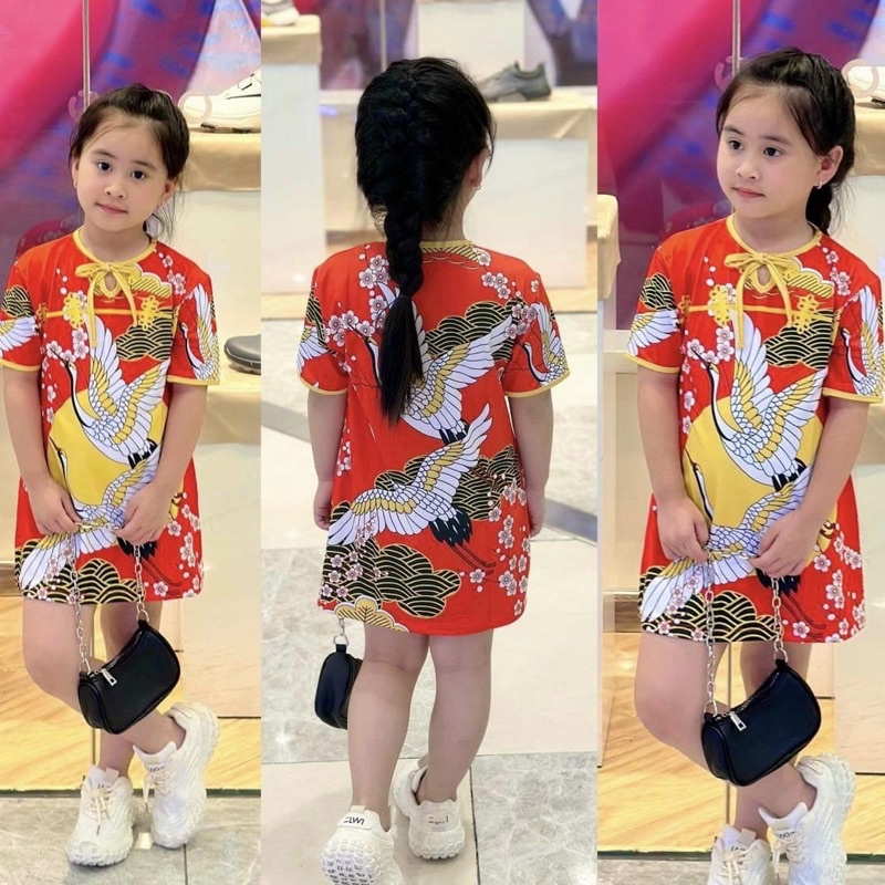 Đầm Tết cho bé măc du xuân đi chơi cho bé 22kg tới 45kg