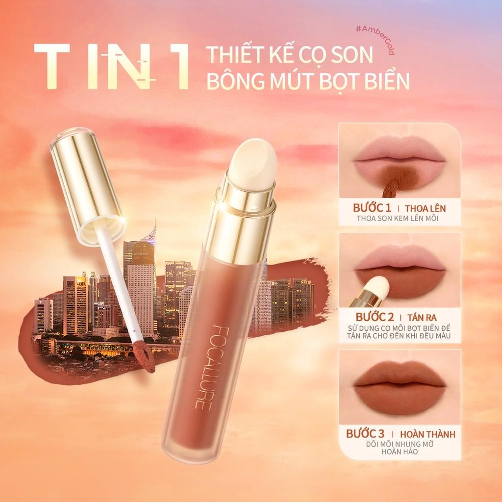 FA210 Son môi FOCALLURE nhung lì màu hổ phách trọng lượng nhẹ dưỡng ẩm thoáng mát 30g kèm cọ môi