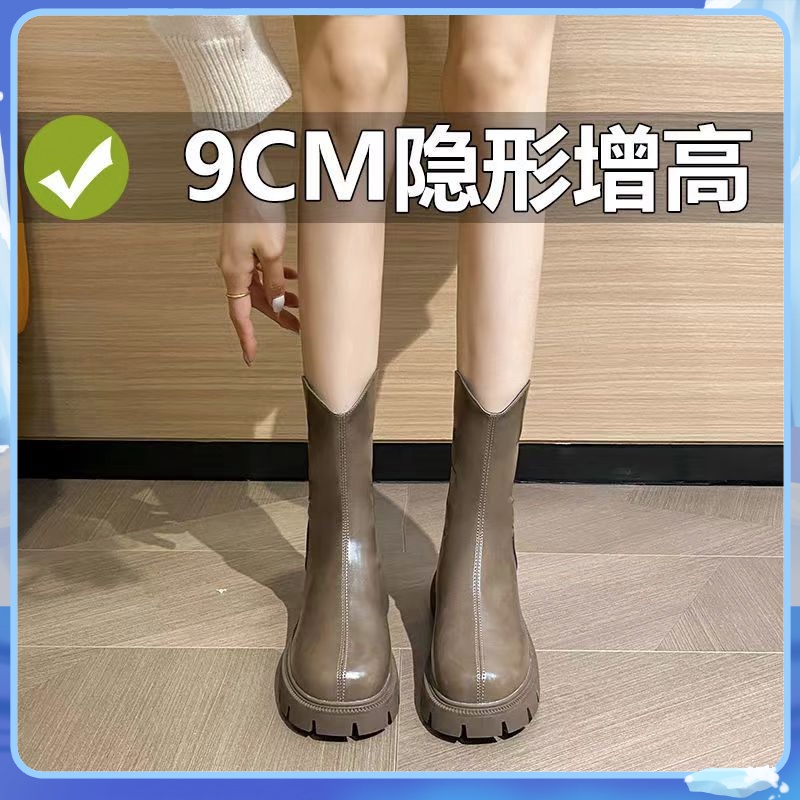 Giày Bốt Martin Cổ Thấp Đế Dày Tăng Chiều Cao Phong Cách Mới Mùa Thu Đông Cho Nữ