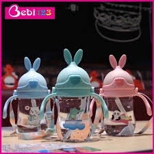 Bình nước tập uống cho bé FREESHIP Bình con thỏ có van chống sặc cao cấp 250ml bằng nhựa PP chịu nhiệt tốt