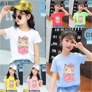 Áo thun cho bé gái cotton mịn, mát, thoải mái cho bé - Mèo cute - DHKID1011