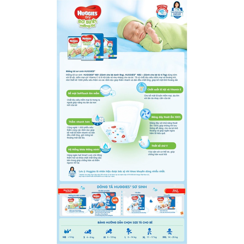 Miếng lót sơ sinh Huggies Newborn 1 108 miếng, Newborn 2 60 miếng chính hãng