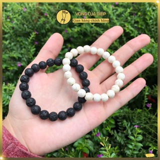 Vòng Tay Chuỗi Hạt Đá Nham Thạch Đen/San Hô Trắng Trơn, Đơn Giản Mà Cá Tính, Phong Cách Bohemian - ĐƠN