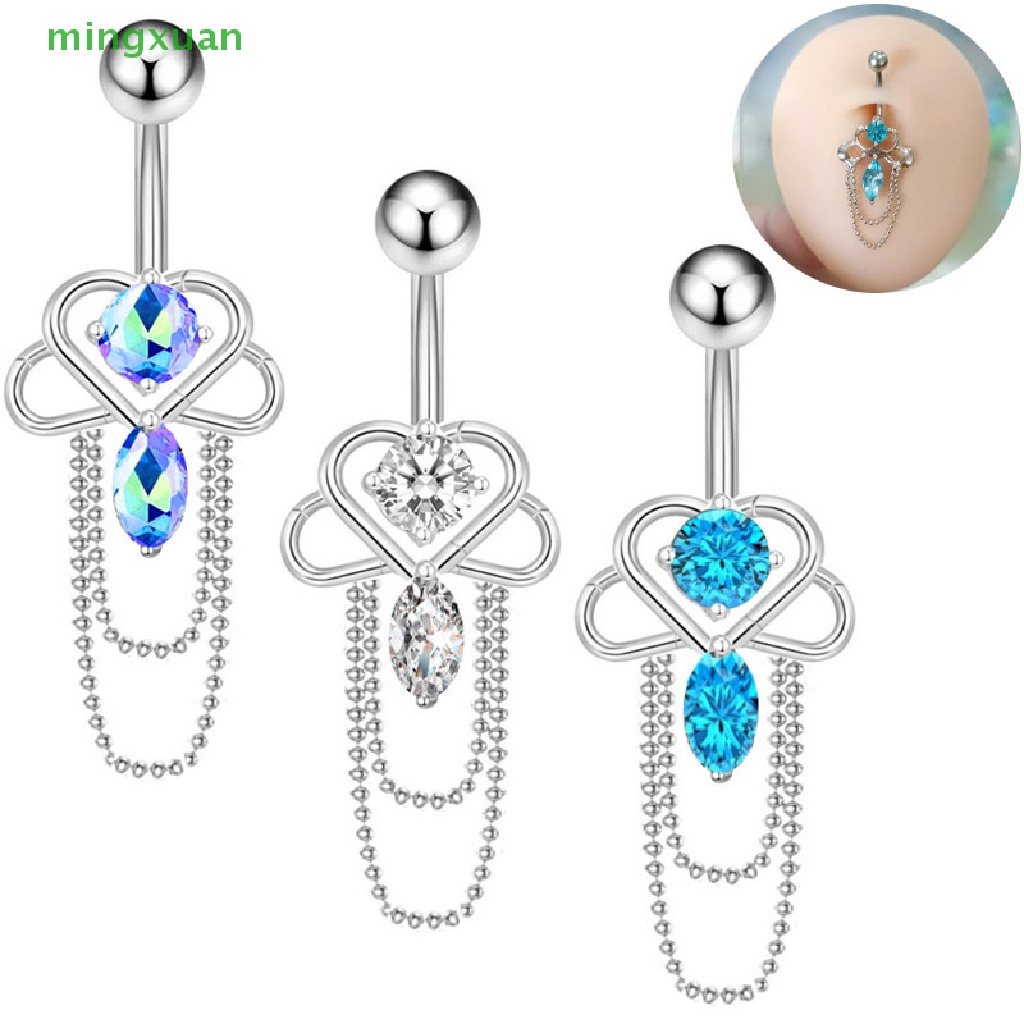 Khuyên Rốn Hình Trái Tim Bằng Thép Không Gỉ Đính Đá Zircon Quyến Rũ