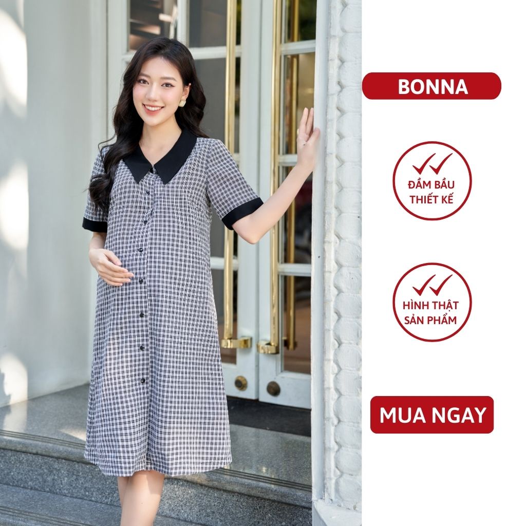 Đầm bầu thiết kế BONNA chất vải đũi cao cấp, dáng sơ mi thanh lịch, phù hợp mặc đi làm, đi chơi thoải mái VS286