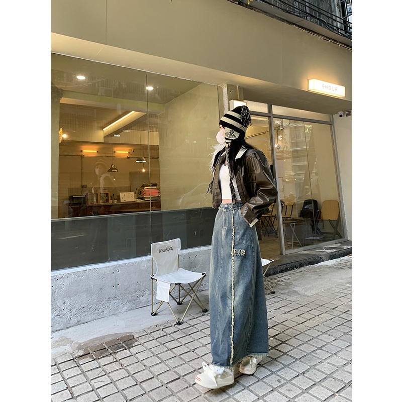 🎀chân váy dài chân váy jean dài Chân Váy Denim Đuôi Cá Dáng Chữ a Phong Cách Mỹ Thời Trang Mùa Thu Mới Cho Nữ