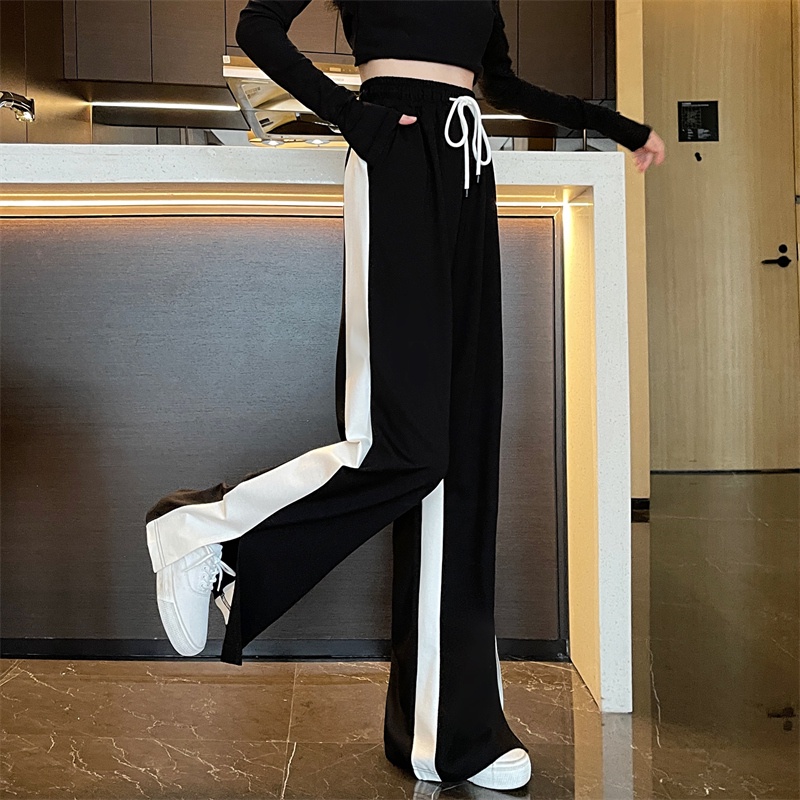 Quần ống rộng Xẻ Tà Phối Màu Tương Phản Thời Trang Mùa Thu Mới Cho Nữ