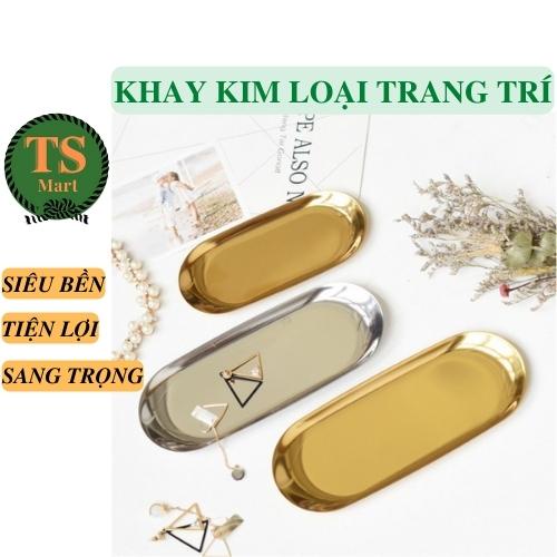 Khay Kim Loại Hình Oval Decor, Đựng Trang Sức Nến, Đồ Dùng Nhà Tắm Sang Trọng