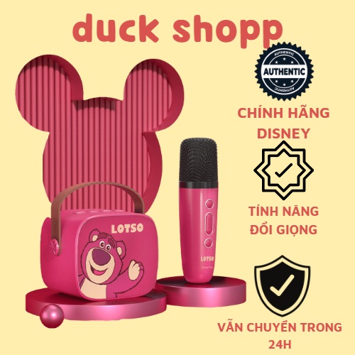 Bộ micro bluetooth không dây Disney MK-255 KARAOKE thiết kế nhỏ gọn kèm loa chất lượng cao loa gấu dâu lotso