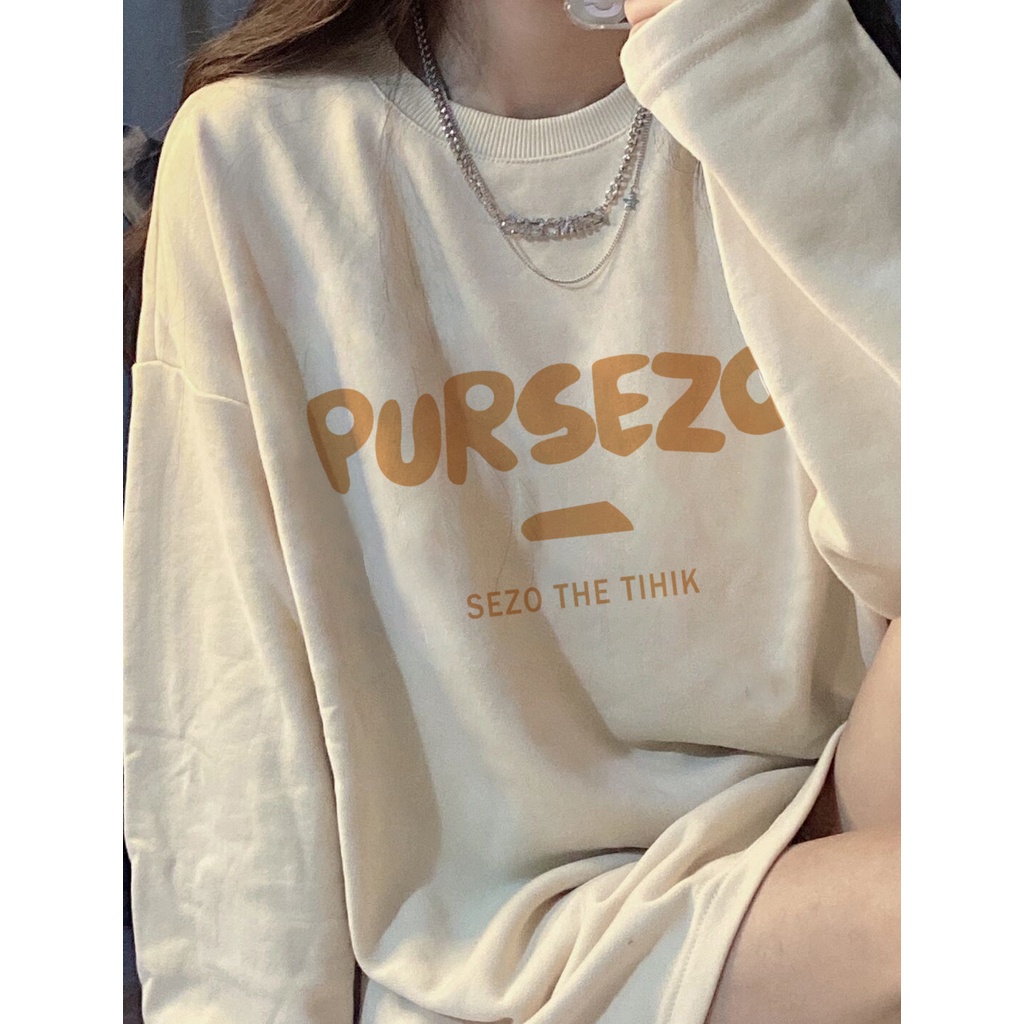 Áo Thun Tay Dài Form Suông In Chữ Be PURSEZO CELINA BOUTIQUE Kiểu Hàn Quốc Xinh Xắn