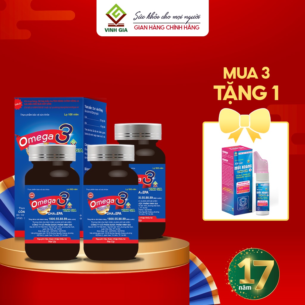 Omega 3 VINH GIA Bổ Sung DHA Và EPA Hỗ Trợ Duy Trì Sức Khỏe Mắt Và Tim Mạch - Hộp 100 Viên