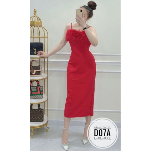 Đầm big size hai dây lông vũ từ 60kg-90kg