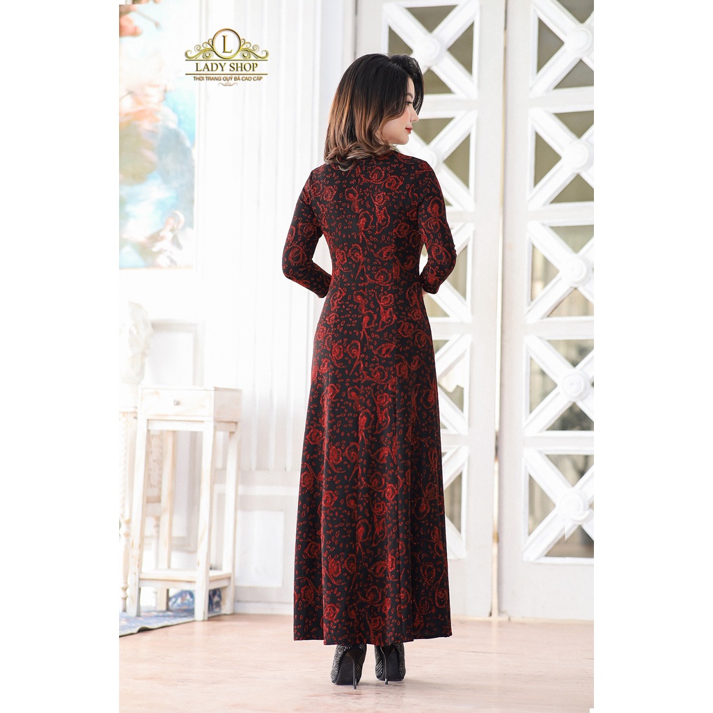 Đầm Maxi lá thun nhũ cổ tàu giọt lệ Ladyshop thời trang trung niên cao cấp T49