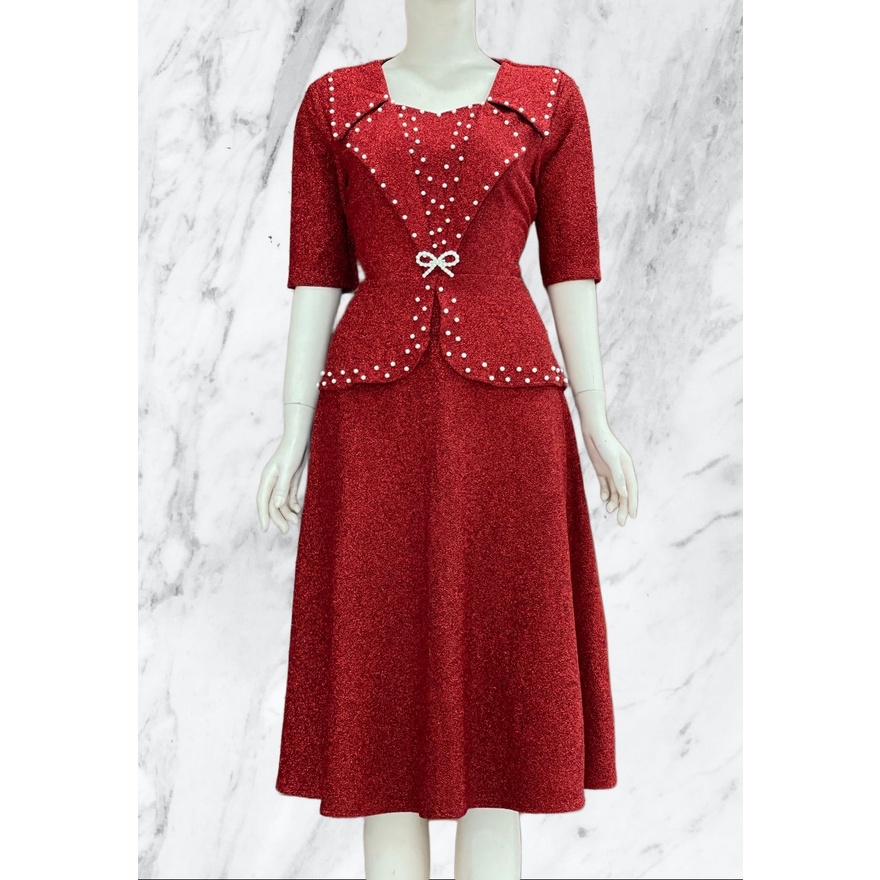 Đầm Kim Tuyến đính hạt châu  trung niên cho mẹ dự tiệc size 50-65kg