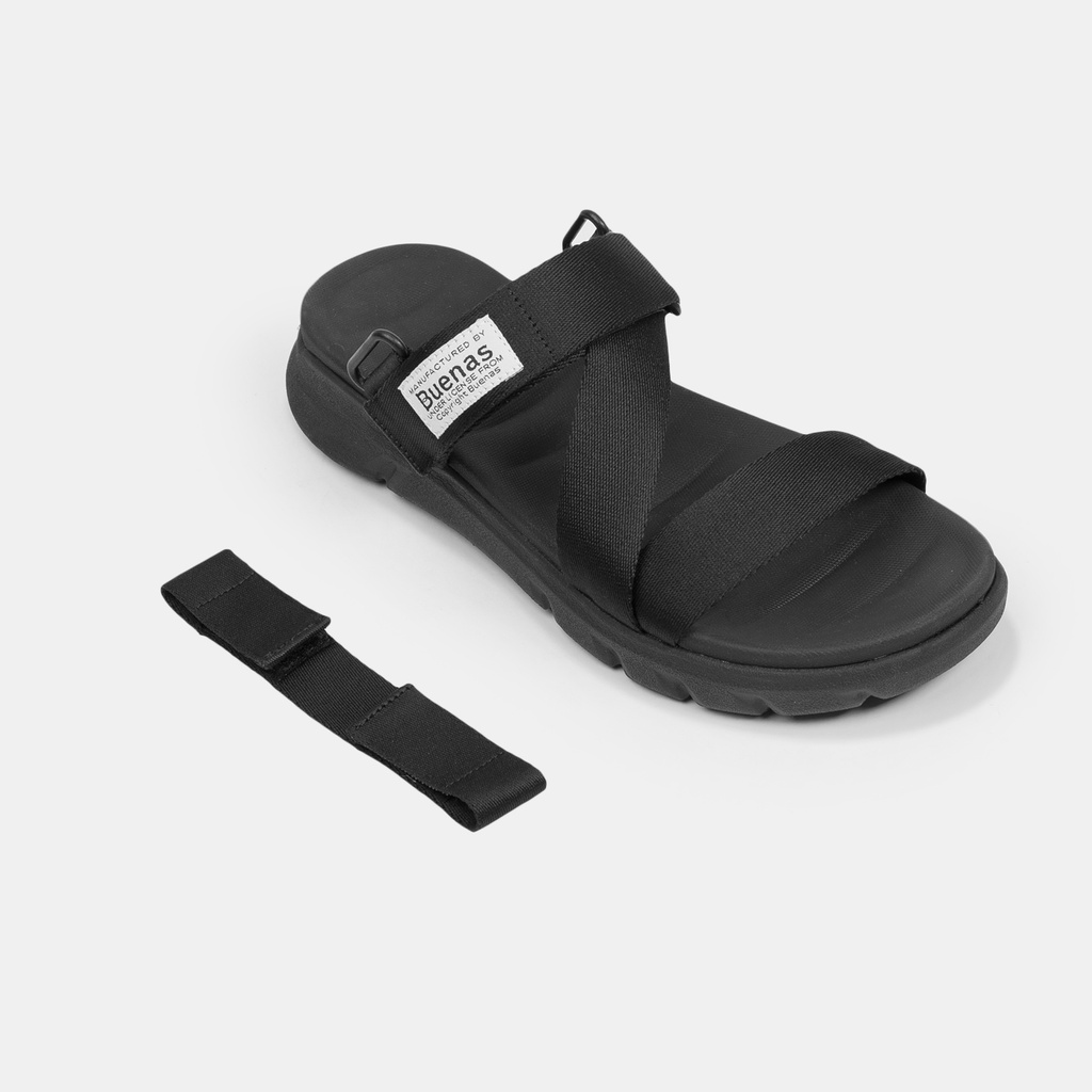 Sandal nam nữ Buenas 2828 màu đen quai dù nhanh khô - dép quai hậu học sinh đế cao 3cm, nhẹ êm
