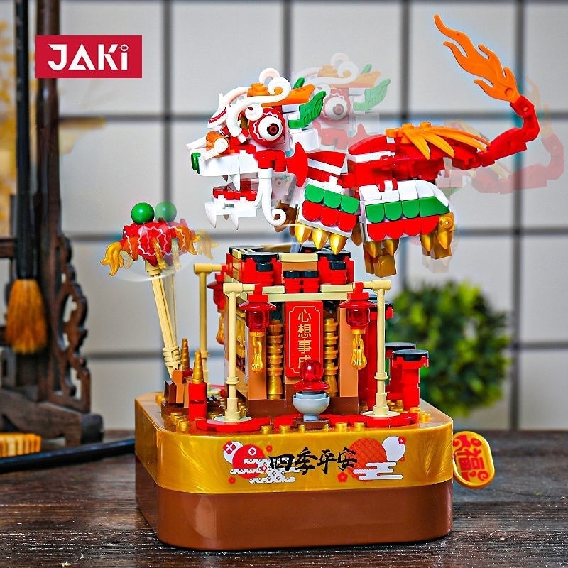 Đồ chơi Lắp ráp xếp hình Mô hình JAKI 1301 Lion Dance music box món quà năm mới New year gifts