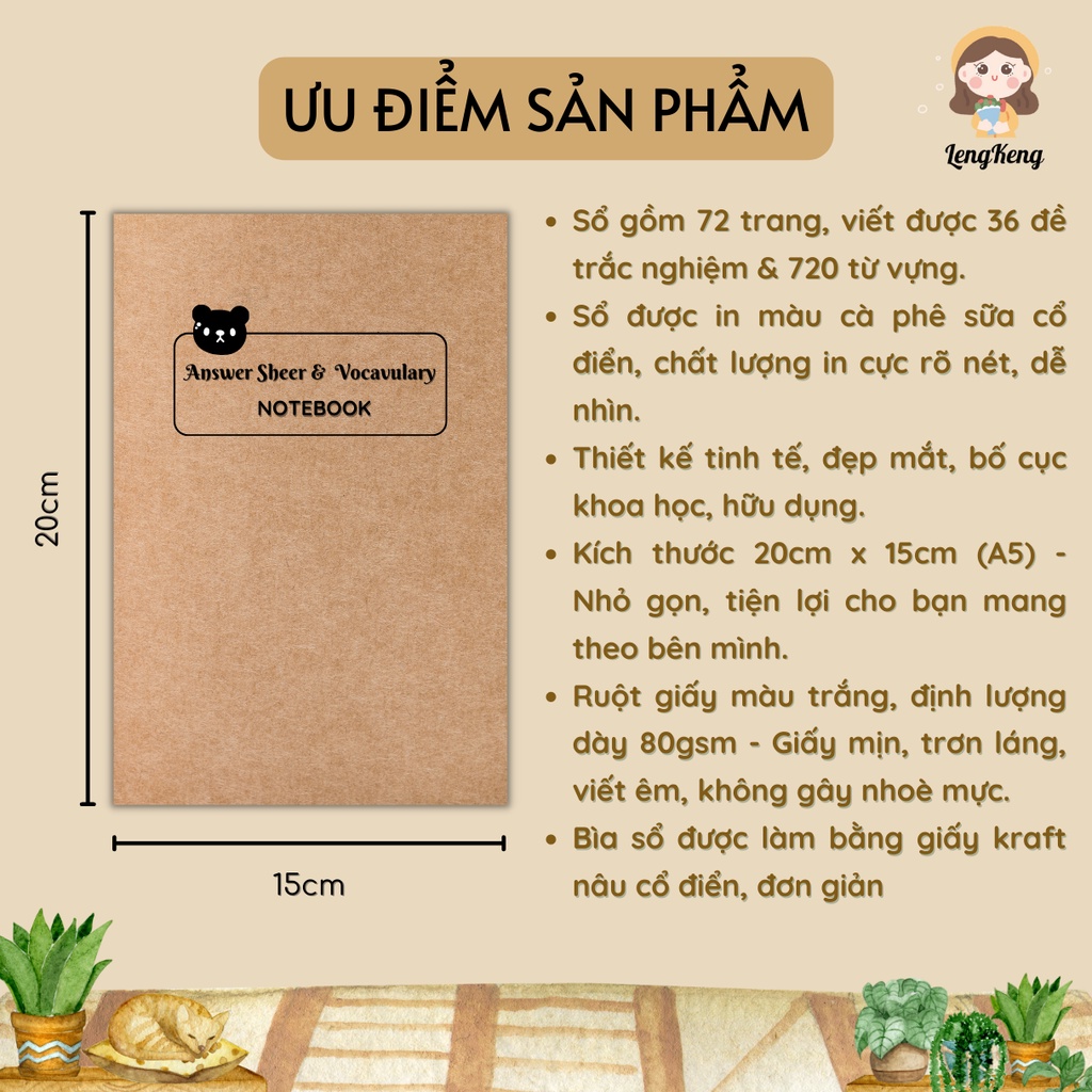 SỔ TAY TRẢ LỜI TRẮC NGHIỆM &amp; GHI CHÉP TỪ VỰNG - Answer Sheet &amp; Vocabulary Notebook - 72 trang/sổ, giấy dày, in màu