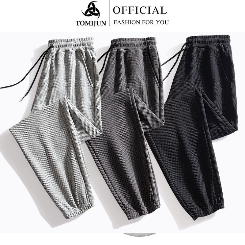 Quần jogger nam nữ vải tổ ong TOMIJUN kiểu dáng unisex bo ống chân co giãn mềm mại _QDT1