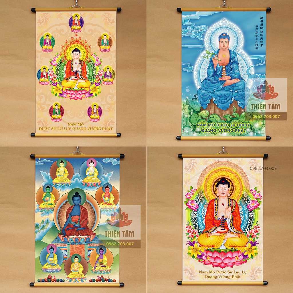 Tranh Phật Dược Sư 40x60cm treo tường bằng vải cao cấp dày dặn