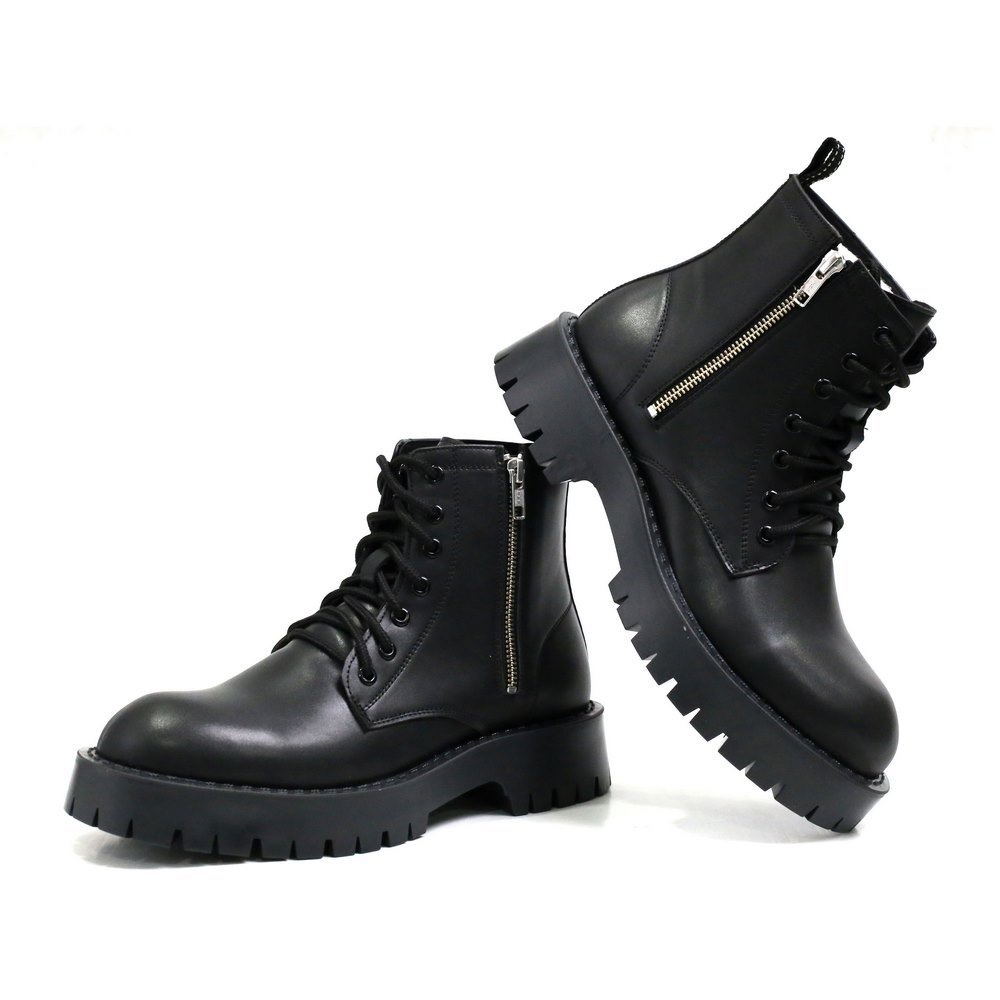 Giày Chunky Combat Boots da khóa kéo thời trang INICHI G1111 da lì chống nhăn