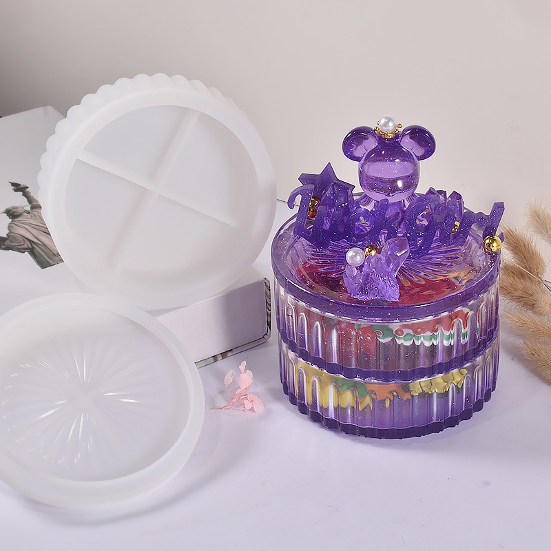 Khuôn Silica Gel Hình Tròn Họa Tiết Kẻ Sọc Nhiều Tầng Dùng Làm Hộp Đựng Đồ DIY