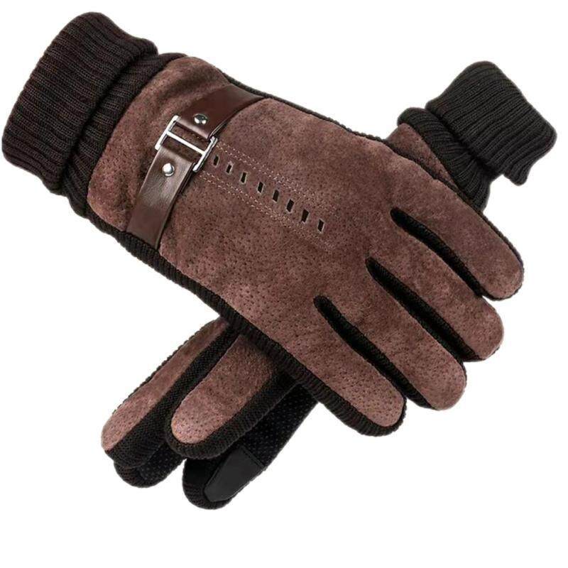 Găng Tay Da cotton Dày Dặn Chống Gió Giữ Ấm Có Thể Dùng Màn Hình Cảm Ứng Thời Trang Thu Đông Cho Nam