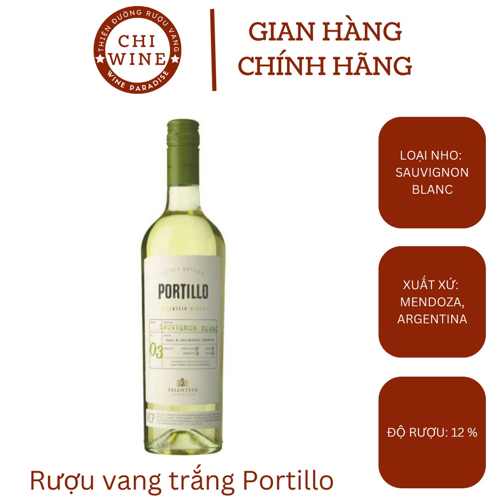 Rượu vang trắng Argentina Portillo Sauvignon Blanc 12% chai 750ml