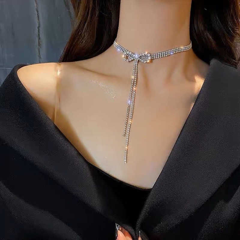 Choker đính đá hình nơ bling bling dự tiệc - Khanturban.vn