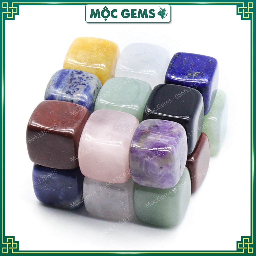 Đá Thanh Tẩy Hình Vuông Mài Bóng Nhiều Màu Sắc, Đá Phong Thủy Khối Vuông Dùng Cho Tarot, Reiki