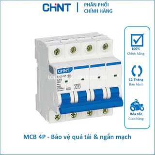 Mcb 4p 3 pha cực cb tép át tô mát áp tô mát aptomat 32a 40a 50a 63a 6ka nxb-63 chint - loli electric