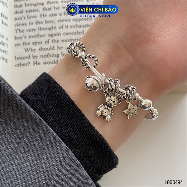 Vòng tay bạc nữ bi charm gấu chuông chất liệu bạc 925 thời trang phụ kiện trang sức Viễn Chí Bảo L000494