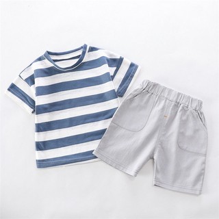 Áo Mẫu thun ngắn tay kẻ sọc + quần short thể thao thời trang cho bé trai