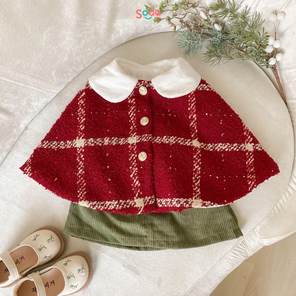 Áo choàng dạ cho bé Soda kids, chất liệu dạ tweed lót nỉ nhung dày dặn, ấm áp, phong cách Hàn Quốc