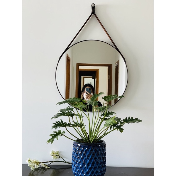 Gương tròn dây da treo tường D60