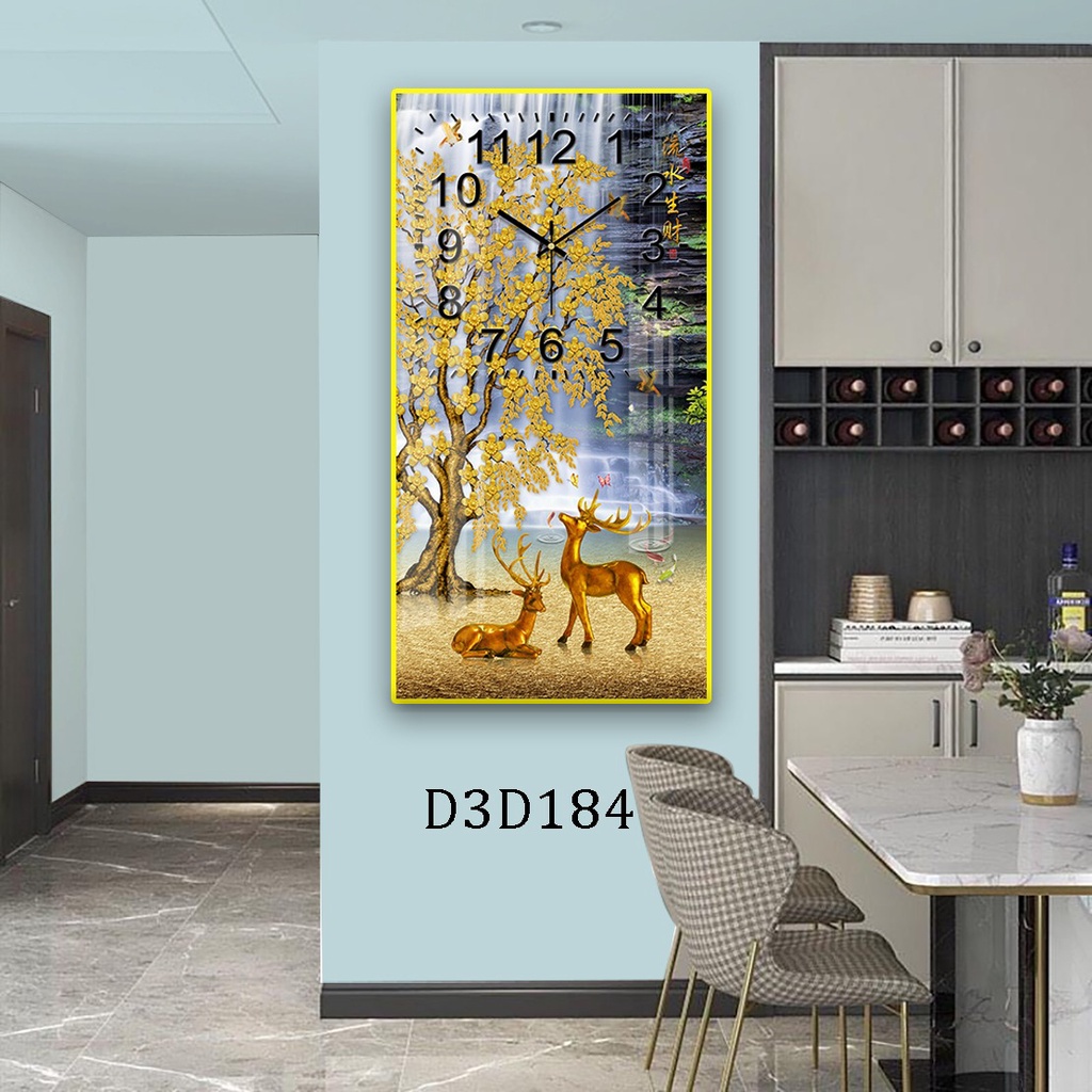Tranh Đồng Hồ Tráng Gương 5D Hươu Tài Lộc - Simple House, Trang Trí Phòng Khách, Decor Phòng Làm Việc, Mừng Tân Gia