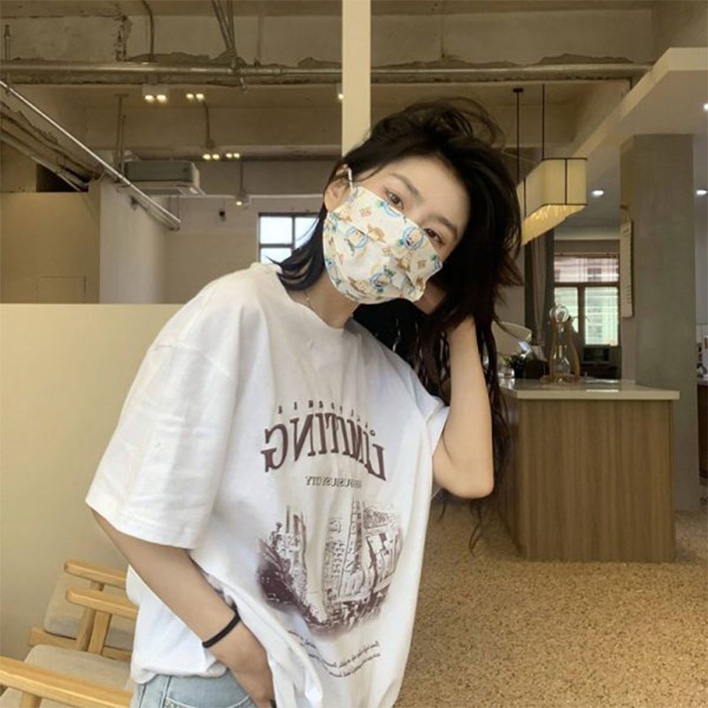 Áo Thun Nữ Ngắn Tay Cổ Tròn In Chữ Thời Trang Mới